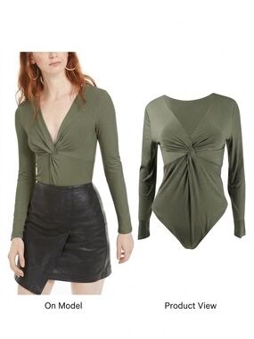 Bar III Olive Green Bodysuit full bottom snap crotch v neck size xl